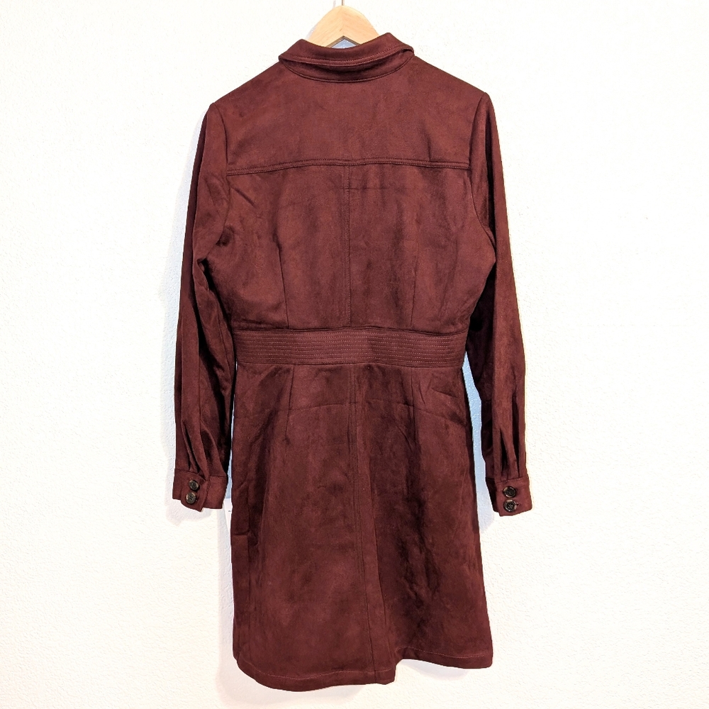 A Loves A Faux Suede Button Front Long Sleeve Mini Shirt Dress - Picture 2 of 5